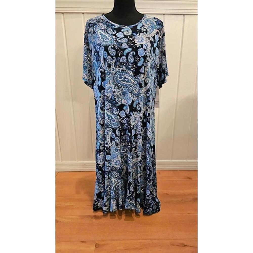 Women's Blue Paisley Dress Midi Length XL NWT